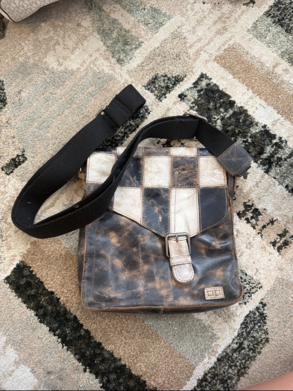 Like new Bed Stu Vintage-Style Brown Leather Crossbody Bag with Checker Detail
